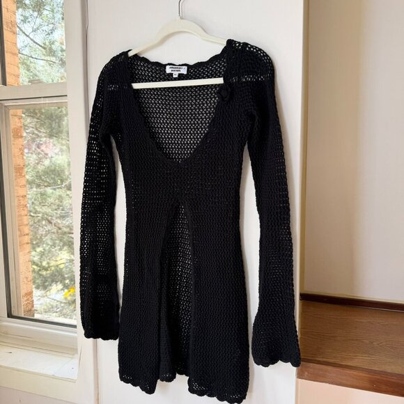 Frankies Bikinis Collette Crochet Tunic Dress Cover Up Linen Cotton Knit Black - Picture 7 of 12